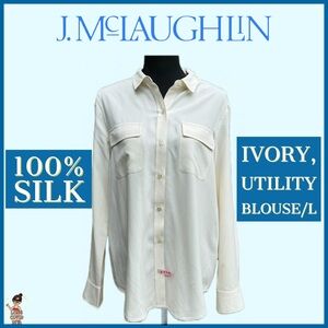 🤍EUC/J.MCLAUGHLIN/Silk/Long-Sleeve/Button-Down/Ivory, Cream/Utility/Blouse/L